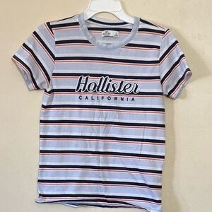 Hollister ‎ striped crew neck short sleeves embroidered logo tee Juniors small
